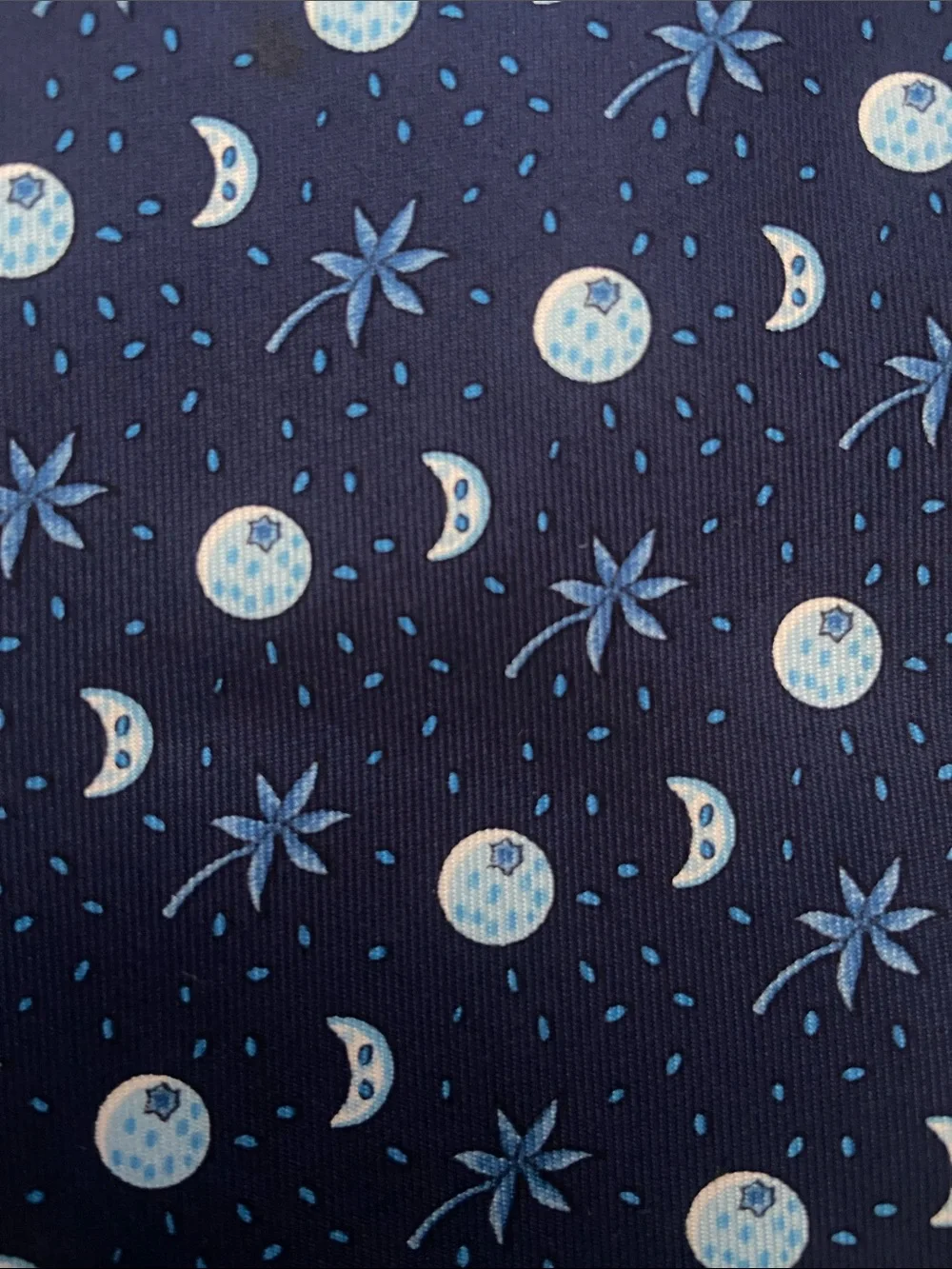 HERMÉS 7804 FA Whimsical Navy Blue Berry Silk Tie Crescent Moon Star Palm New